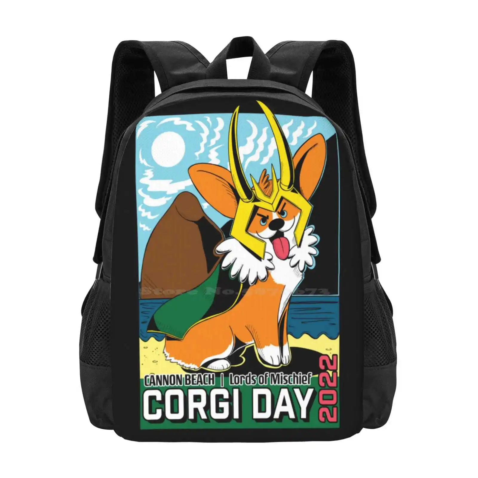 

2022 Lords Of Mischief Backpacks For School Teenagers Girls Travel Bags Beach Day Cannon Beach Corgi Mischief Dogs