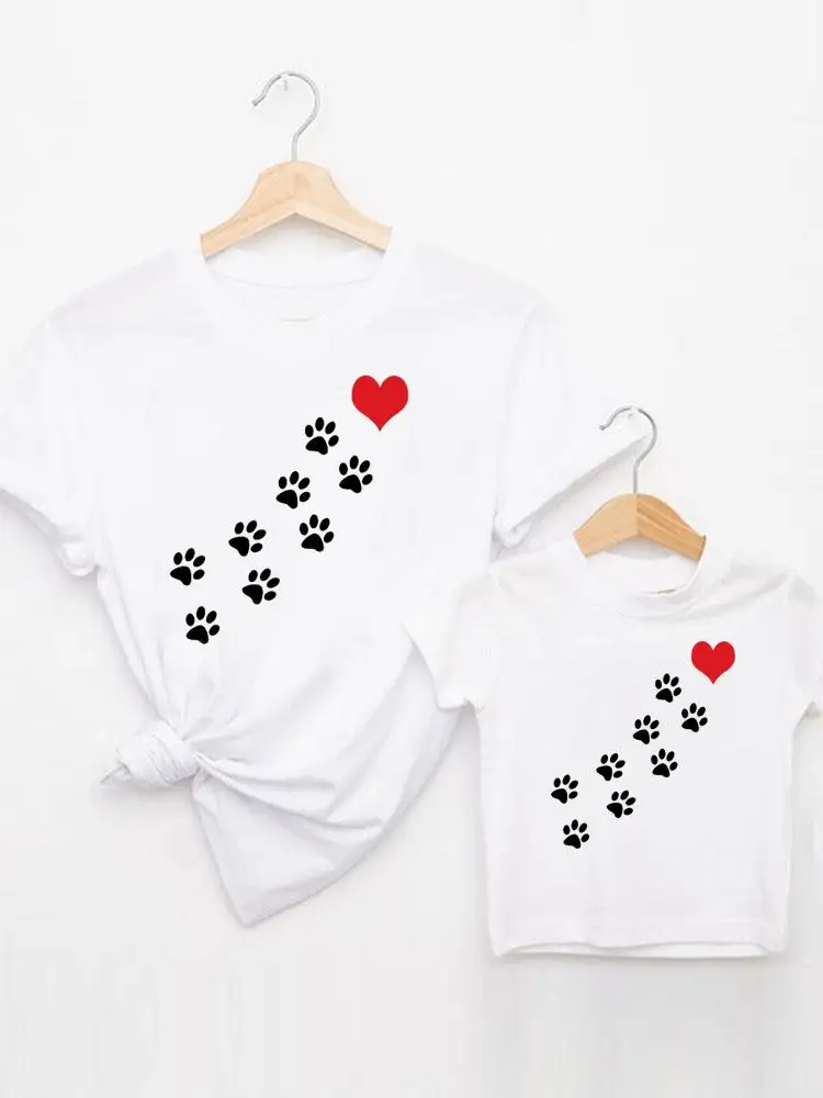

Забавная футболка в виде собачьей лапы, кота, одинаковые наряды для семьи, Женская Повседневная летняя детская футболка, футболка для мам, о...