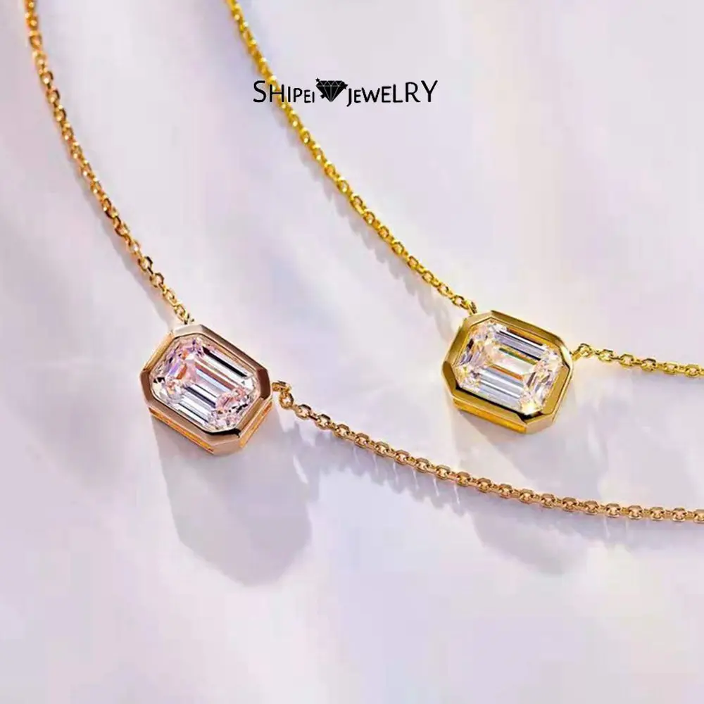 

Shipei 100% 925 Sterling Silver Emerald Cut 1.5 CT Created Moissanite Gemstone Diamonds Pendant Necklace Fine Jewelry Wholesale