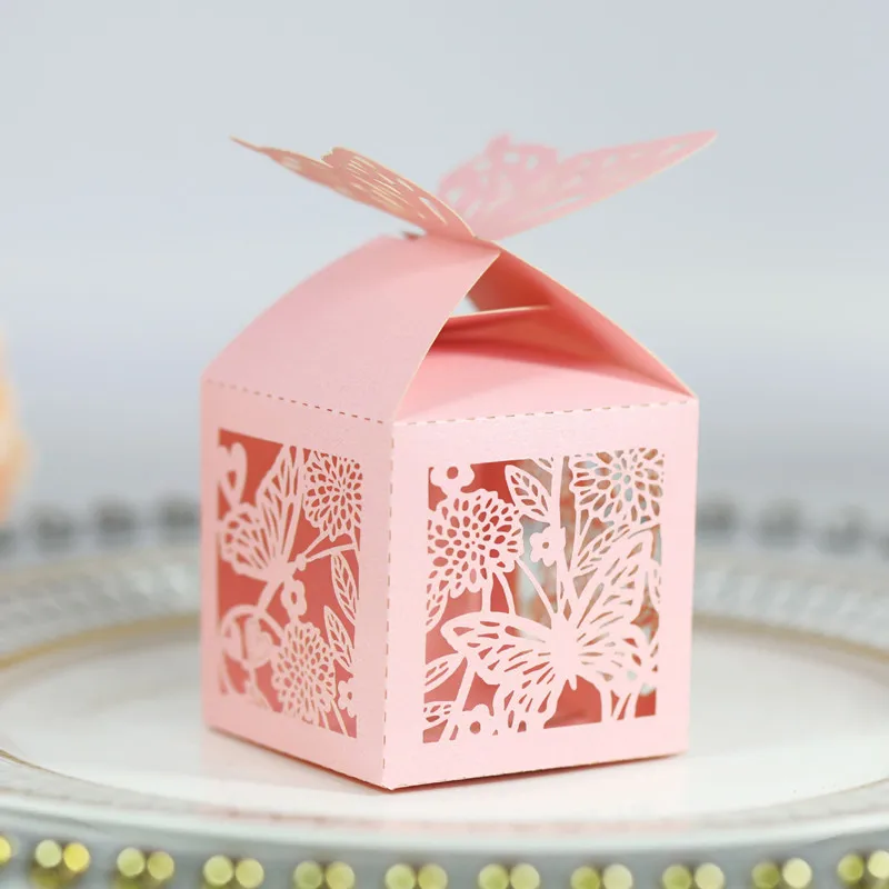 

10/50/100Pcs Pink Blue Butterfly Hollow Packaging Box Gifts Candy Dragee Boxes Baby Shower Wedding Birthday Event Party Supplies