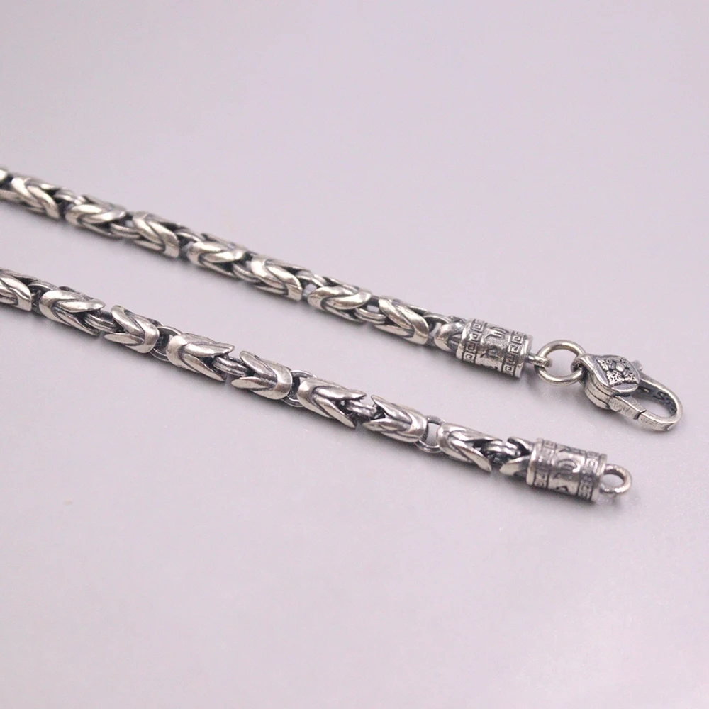 Настоящая твердая цепочка из стерлингового серебра 925 пробы мужская мантра 4 мм