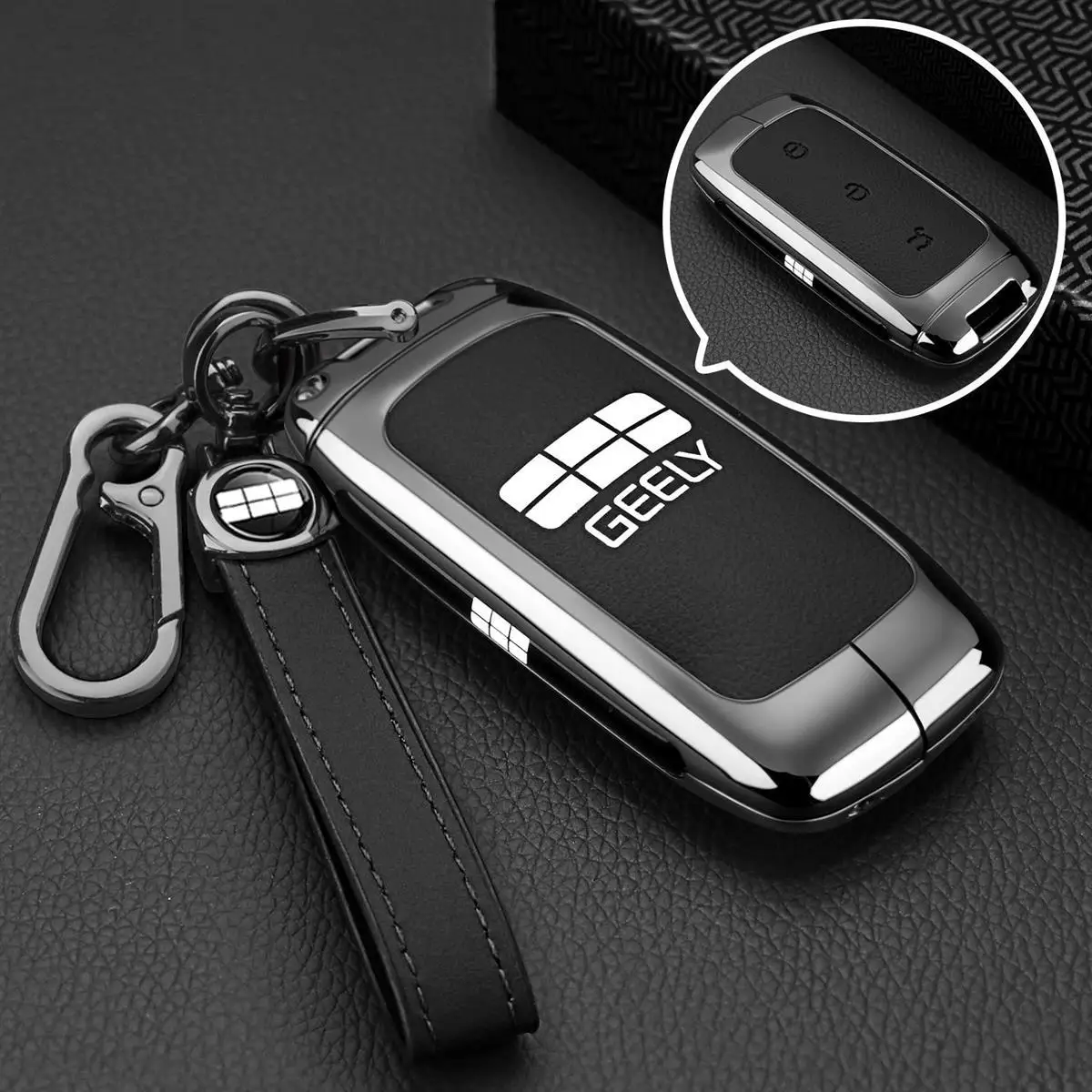 

Кожаный чехол для автомобильного ключа из цинкового сплава для Geely EX5 Galaxy EX5 EM-i L7 E8 E5 Belgee X80 PHEV, корпус дистанционного брелка, брелок