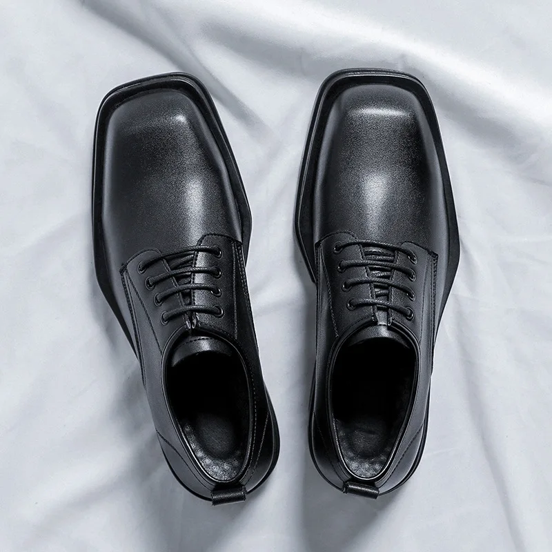 

Men's Korean Fashion Square Toe Dress Shoes Male Business Casual Office Vintage Commute Leather Shoes Wedding Groomsmen Shoes