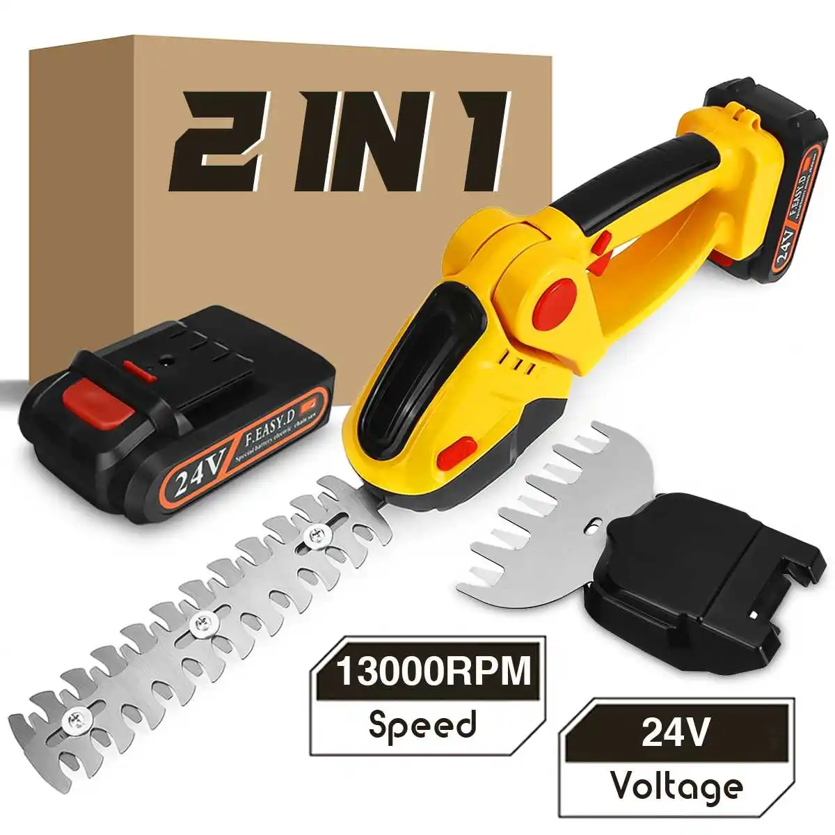 2 in 1 Cordless Electric Hedge Trimmer 24V 13000rpm Household Lawn Mower Rechargeable Weeding Shear Pruning Mower Garden Tools