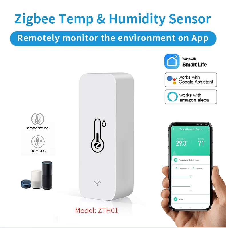 

Tuya Smart Wifi ZigBee 3.0 Smart Temperature And Humidity Sensor Monitoring Reminder Works With Amazon Alexa Google Assistant