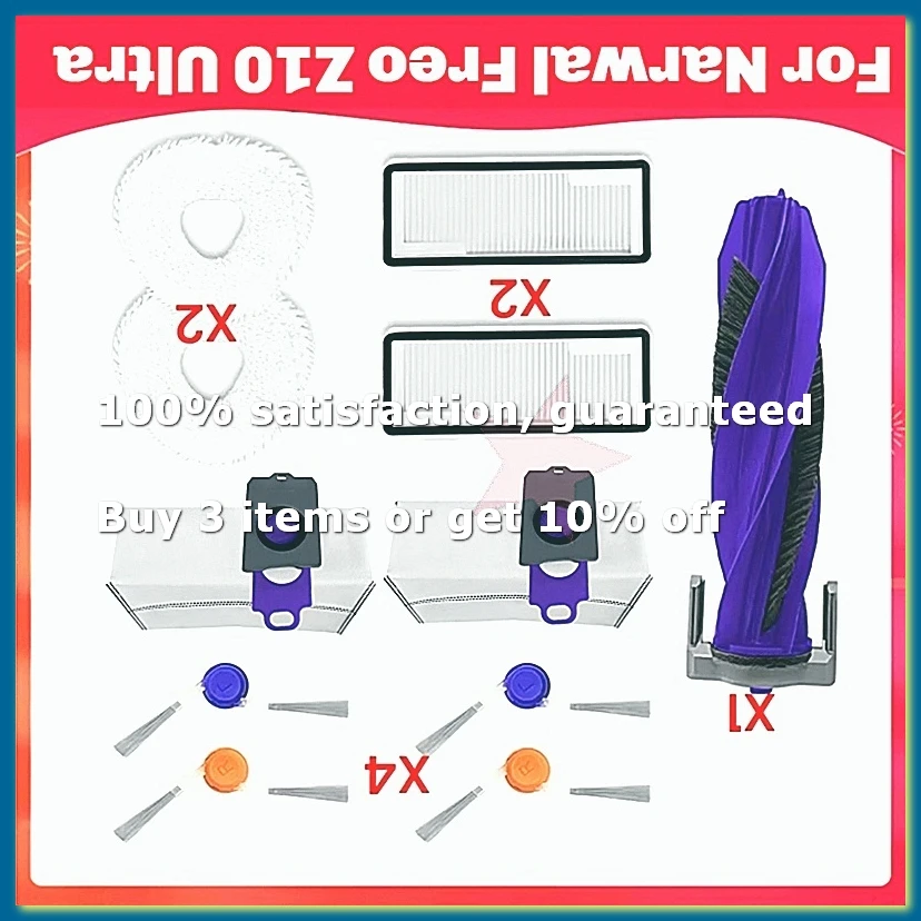 Фото Запчасти для пылесоса Freo Z10 Ultra/ Z10 / YJCC025: основная щетка, боковая щетка, крышка, мешок для пыли-A009 №1