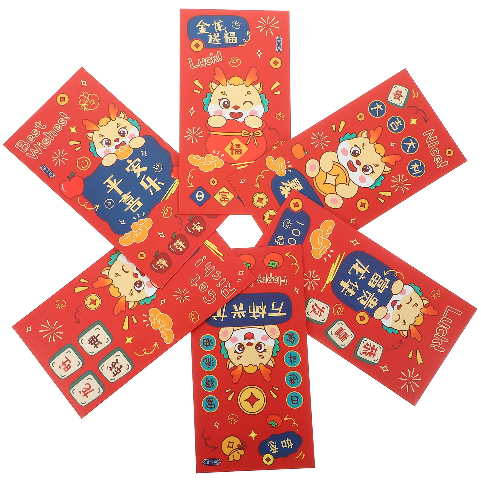

6 Pcs Red Envelope Bag Chinese New Year Dragon Money Packet Envelopes Lucky Storage Zip Bags Cardboard 2024 Pouches