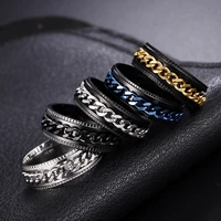 mens chain rotating stainless steel decompression ring european and american high end fashion personality index finger ring