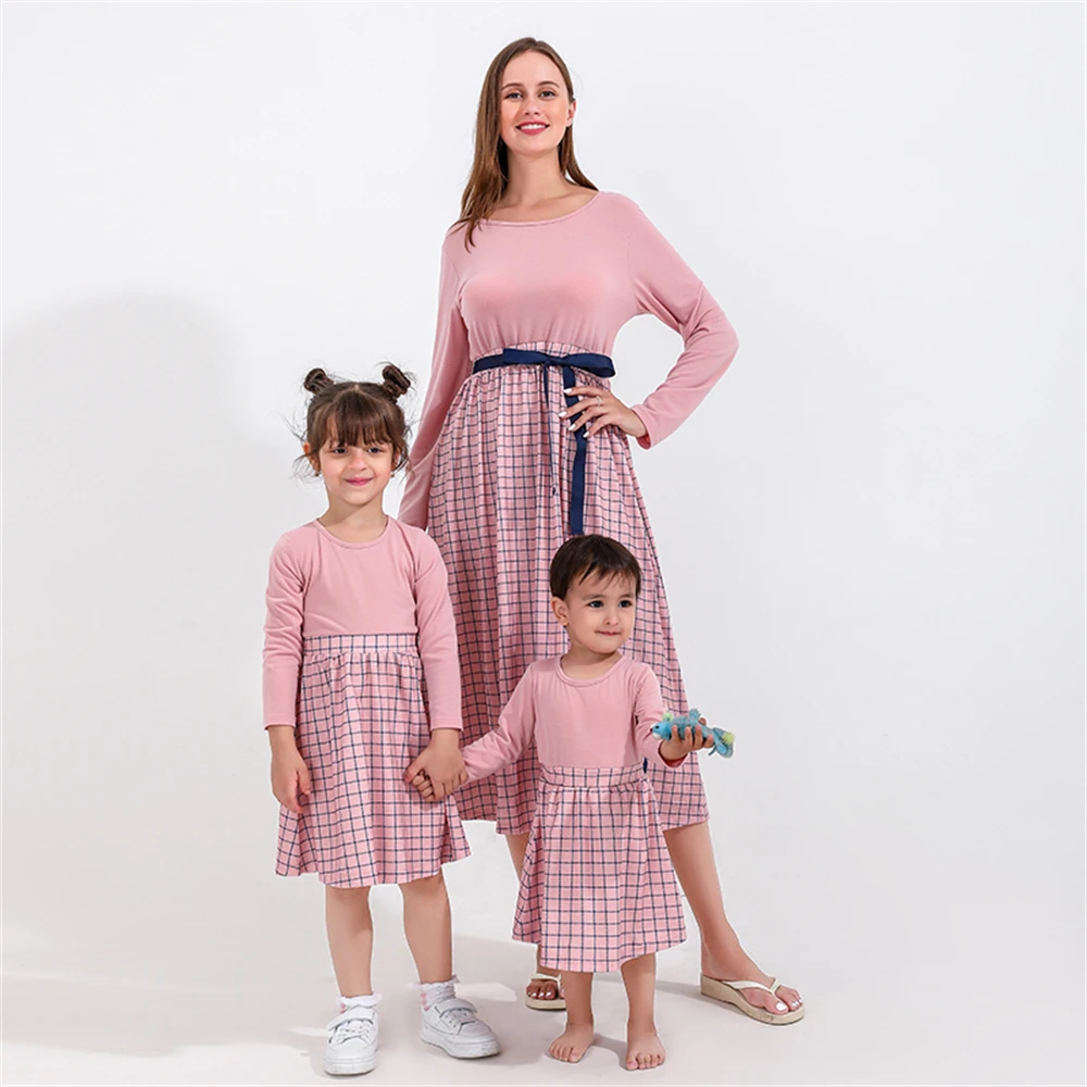 Summer Mom and Me Dress Family Matching Outfits Mother Daughter Baby Family Look Mommy and Me Clothes Outfits Solid Color