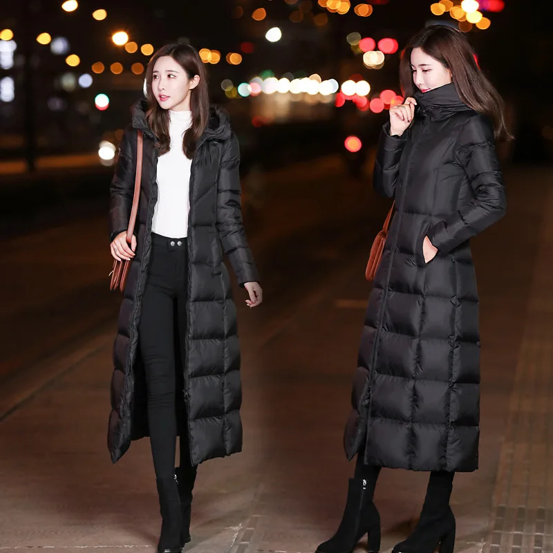 New M-4XL Black Solid Long Coat Winter Women Coat Over-Knee Cotton Padded Korea Hooded Warm Jackets Female Slim Parka Manteau