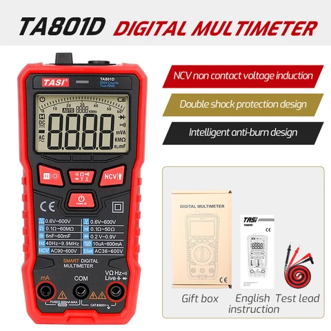 Цифровой мультиметр TASI TA804A/B, профессиональный автоматический мультитестер с цветным ЖК-дисплеем, функция True RMS, AC/DC