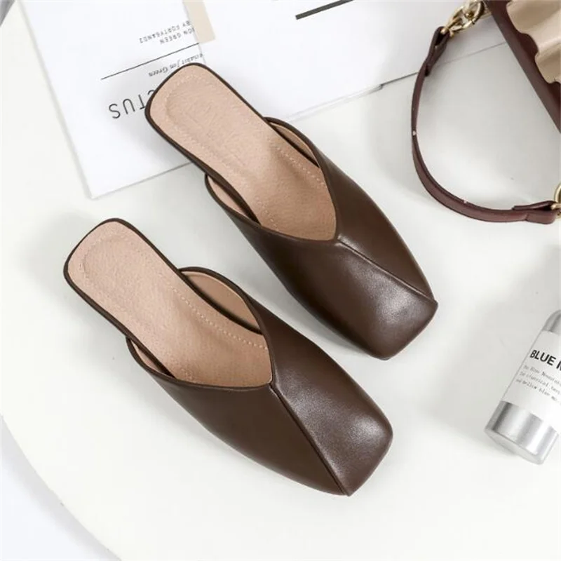 New Women Baotou Muller Shoes Fashion Asakuchi Spring Summer Solid Color Low-heeled Sandals Slippers Outer Wear Large Size 44