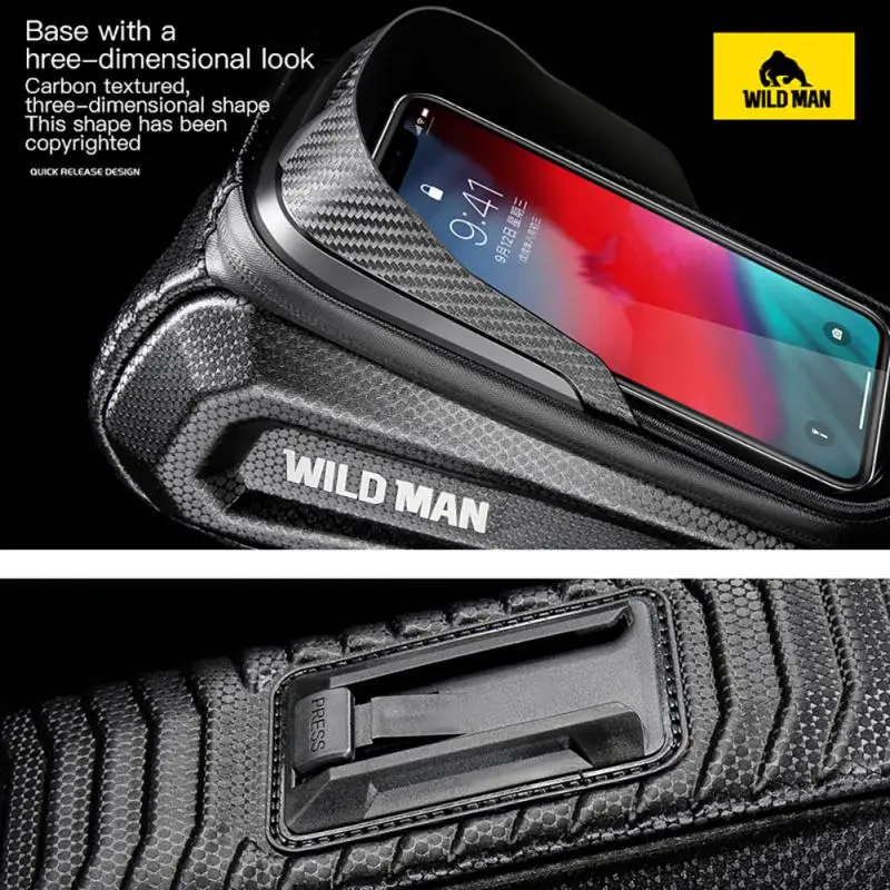 

Riding Equipment Sensitive Touch Screen 1l Saddle Bag Hard Shell Carbon Lines IPX4 Waterproof Bicycle Bag Mobile Phone Bag Black