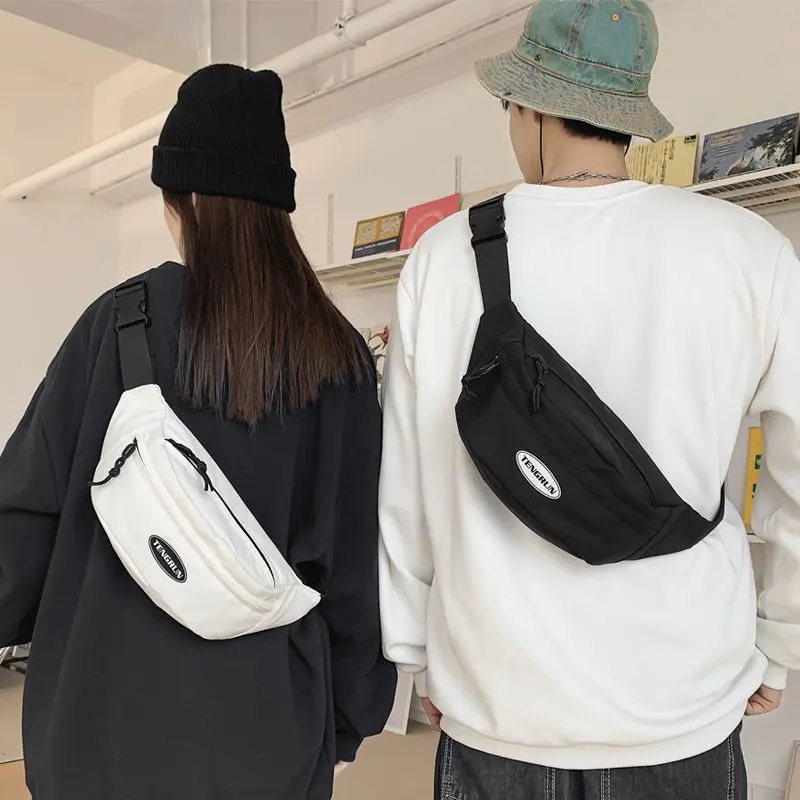 Unisex Simple All-Match Chest Bag Student 's Casual Crossbody Shoulder Bag Lightweight Exercise Canvas Waist Bag