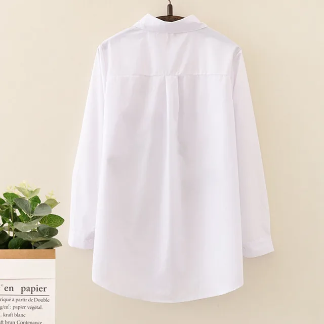 Blusa feminina branca 2023 manga comprida algodão bordado casual - design turn down 5