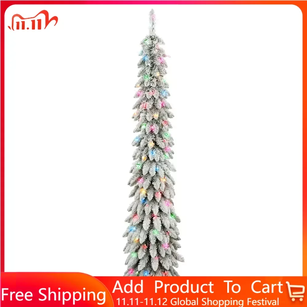 

Рождественское украшение, 6 футов, предварительно зажженная Флокированная альпийская елка-карандаш, 261 наконечников, 100 UL, разноцветные лампы накаливания, бесплатная доставка