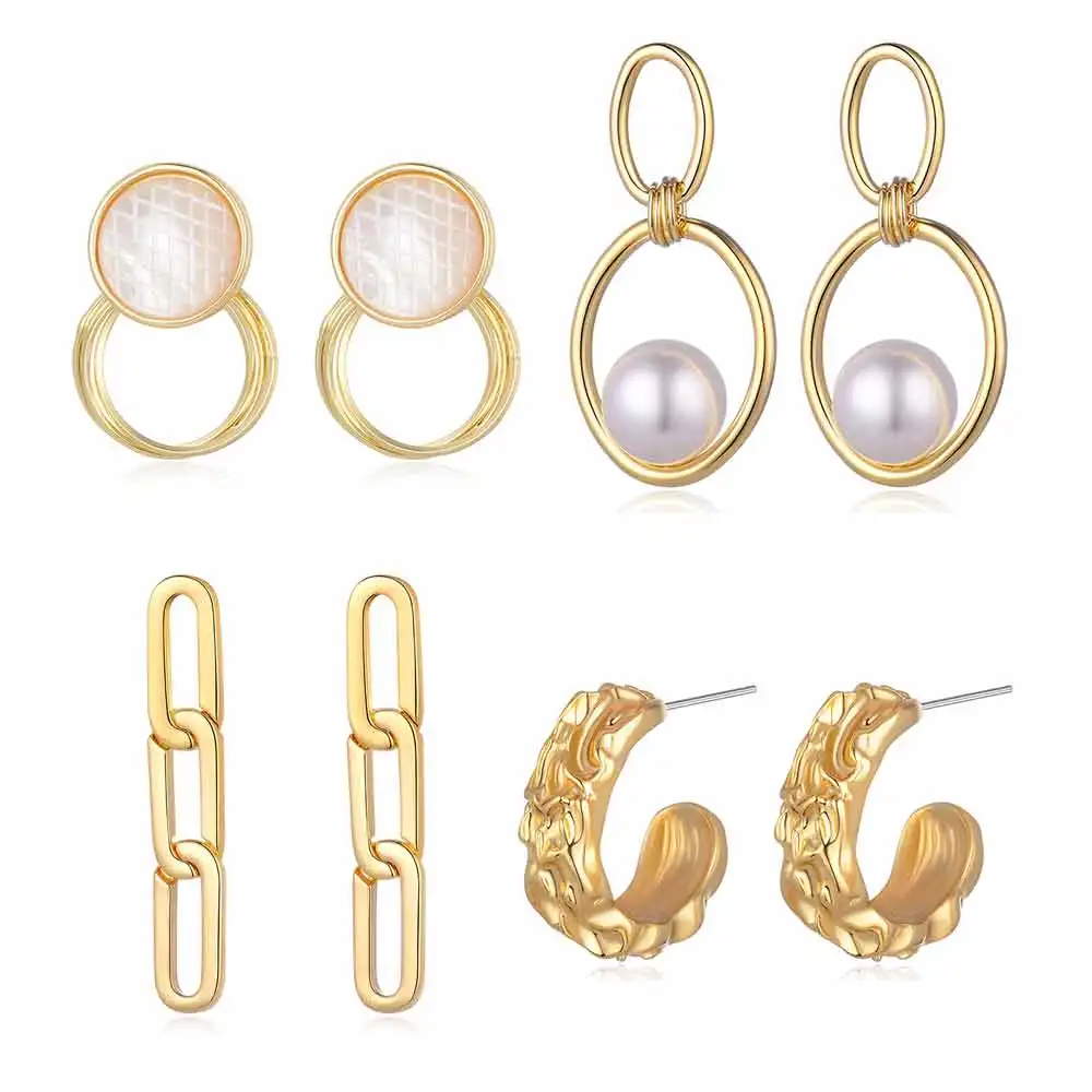 

Shineland Simulated Pearl Drop Dangle Earrings High-Quality Copper Metal Jewelry Accessories For Women Fashion Pendientes Bijoux