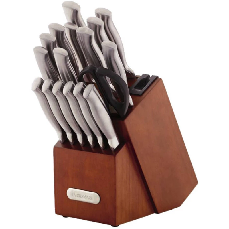 Professional 18-piece Forged Hollow Handle Stainless Steel Knife Block with Built-in Wood Knives Storage Shelf Rack Storage Box