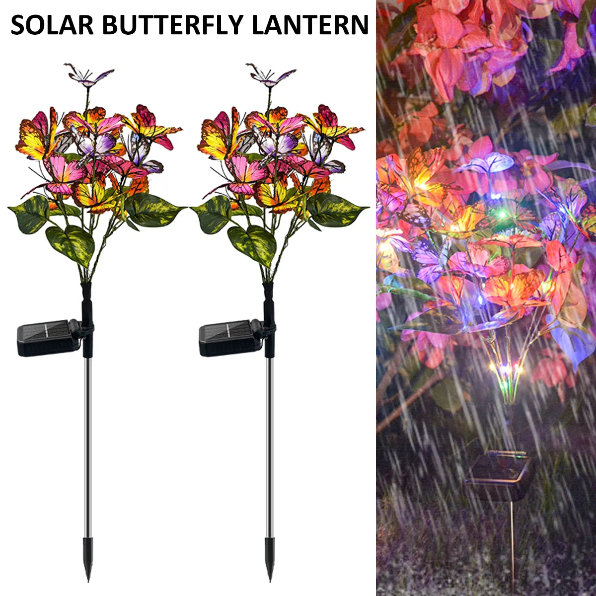 

2pcs Solar Butterfly Light Outdoor Solar Lantern Waterproof Solar Powered Lawn Lamp Landscape Stakes Light LED Decorative