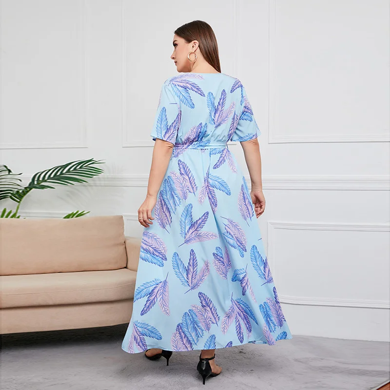 Plus Size 5xl High Waist V-neck Long Dresses Elegant Printed Black Sexy Summer Boho Dress Streetwear Vintage 3xl 4xl 5xl 6xl