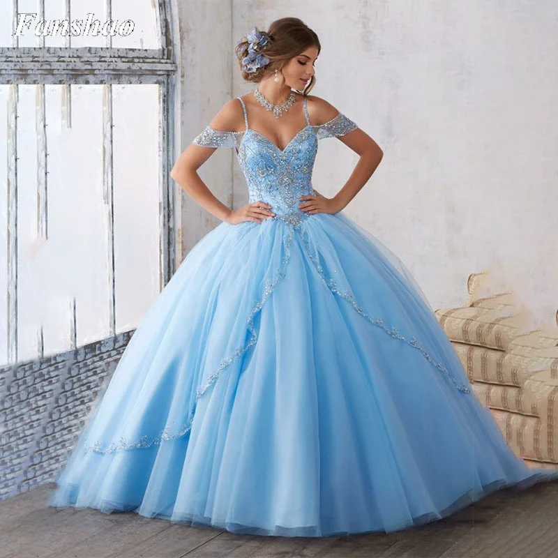 

Fanshao wd031 Spaghetti Straps Quinceanera Dresses Ball Gown Beads Princess Sweet 16 Masquerade Birthday Party Gowns