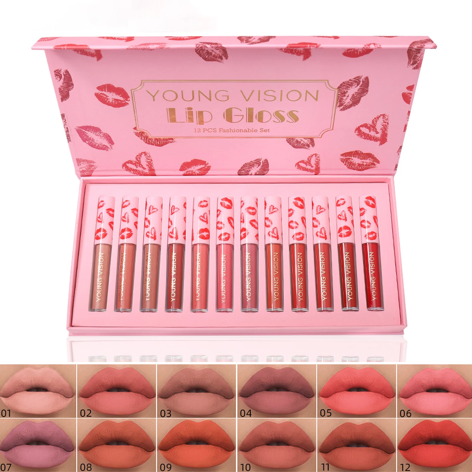 

12 шт. матовый блеск для губ, легкая в нанесении стойкая водостойкая увлажняющая не липкая жидкая помада, сексуальный глазурь для губ, набор д...