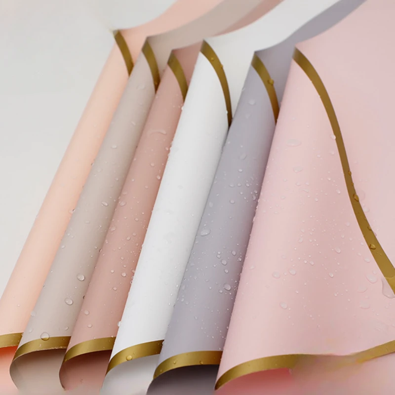 

20 Piece Flower Material Gold Border Packaging Paper Solid Color Border Bouquet Packaging Paper Waterproof Floral Wrapping Paper