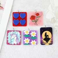 10 pcslot cute acrylic painting charms heart flower unicorn and mermaid pendant for earring keychain necklace diy making