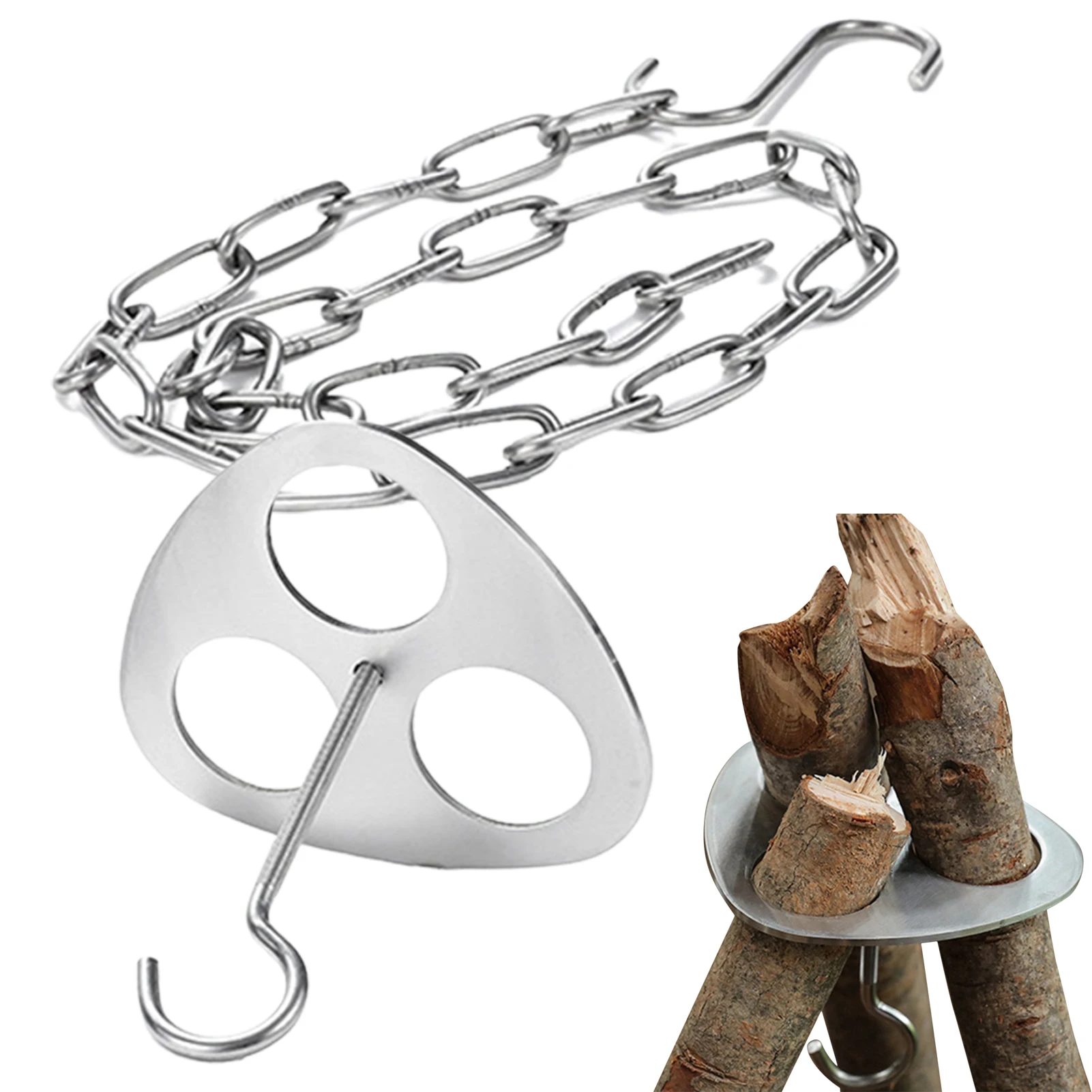 

Portable Camping Triangular Hanging Pot Bracket Outdoor Tripod Ring Stainless BBQ Rack Picnic Cooking Pot Grill Ring Hook