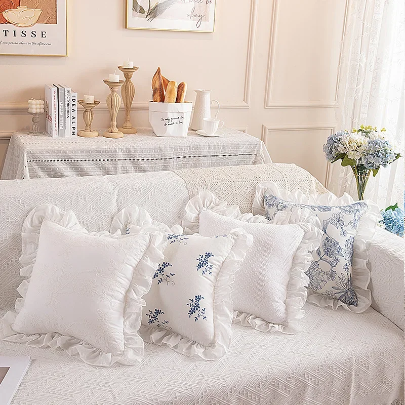 Французские пасторальные наволочки с вышивкой белые хлопковые оборками для