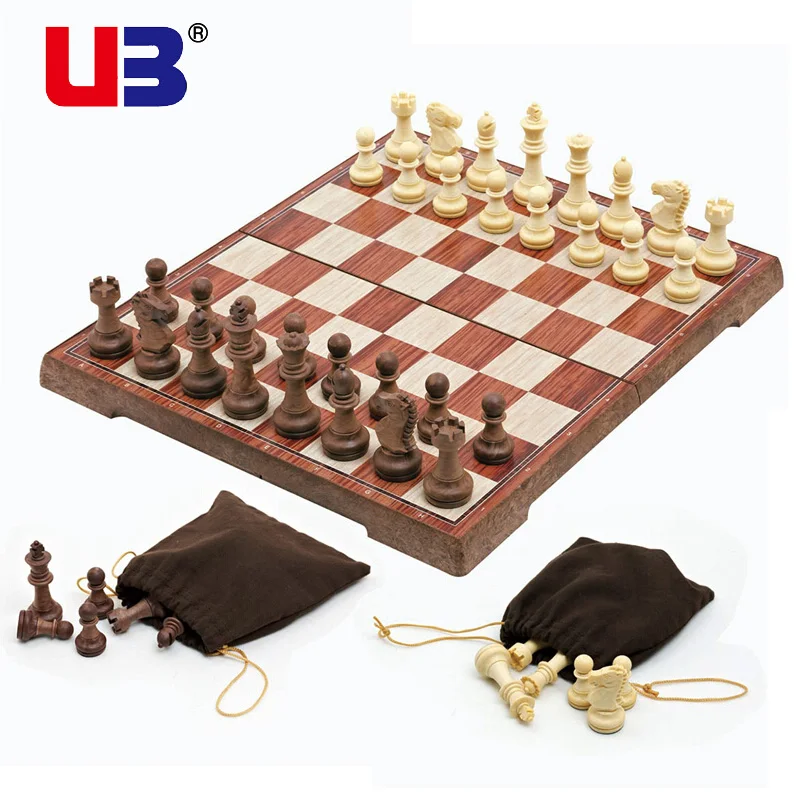 

Chess imported magnetic chess pieces children's adult imitation wood grain color rounded portable folding chessboard 12+y