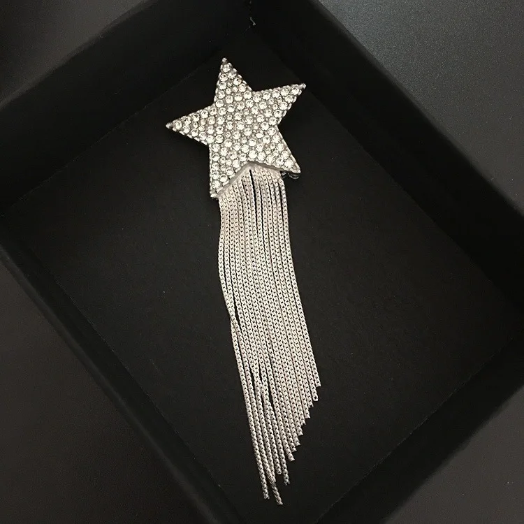 

Women Silver Metallic Shooting Star Tassel Brooch