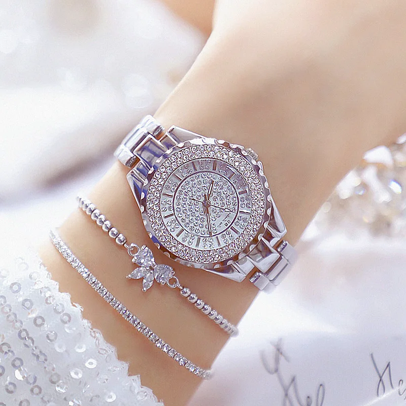 Bs Diamond Watch For Women With Bracelet Luxury Brand Waterproof Stainless Steel Dress Ladies Wristwatches Relogios Feminino