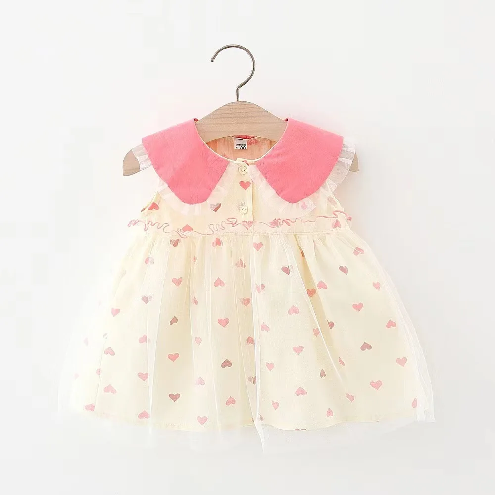 

Baby Girl Clothes Infant Casual Cuteoutfits Toddler Solid Doll Collar Little Love Print Dress Children Summer Princess Dresses
