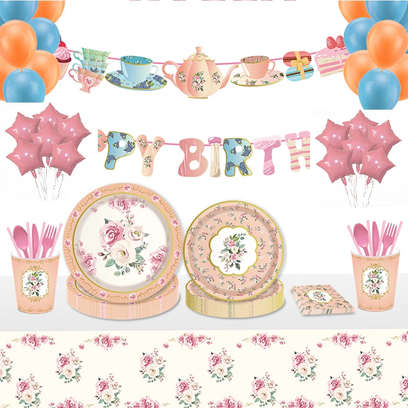 

8pcs Hawaii Party Supplies Vintage Floral Printing Disposable Plates weddings bridal shower baby shower birthday parties decor