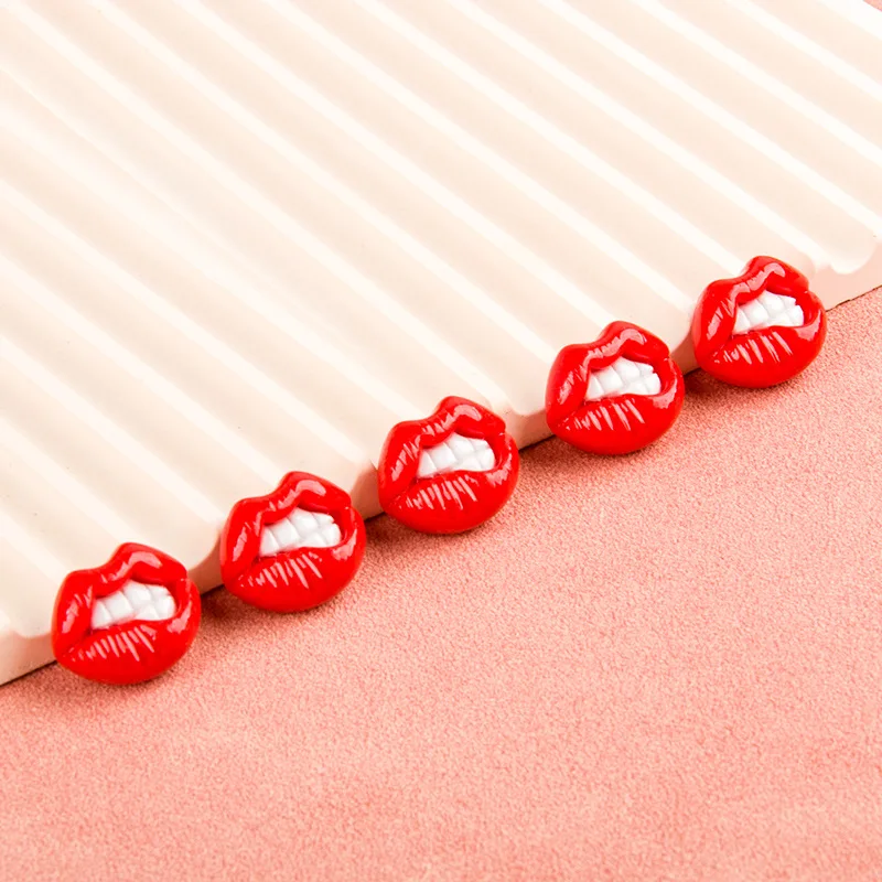 

10 Pcs New Lovely Mini Kawaii Red Cartoon Lips Resin Scrapbook Diy Jewellery Hairpin Accessories Decorate Craft