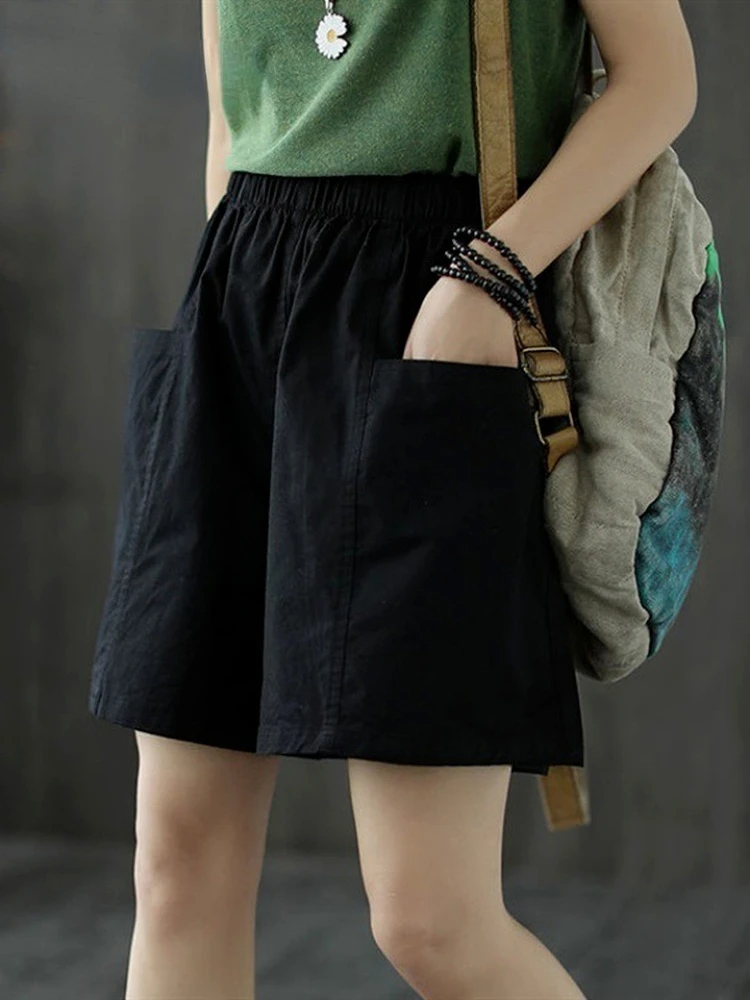2023 Women's Summer Shorts Cotton High Waist Wide Short Pants Casual Loose Simple Sports Shorts with Pocket Soft Comfort Breeche