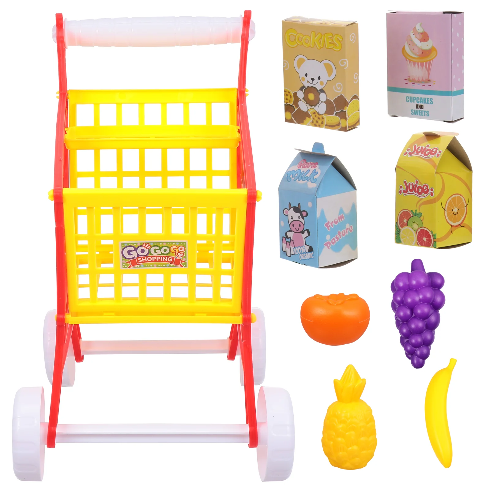 

Cart Shopping Toy Grocery Kids Play Pretend Trolley Fruit Mini Toys Fake Day Toddler Store Holder Micro Simulated Supermarket