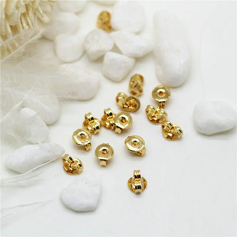 50PCS 5*4MM 5*6 MM 14K Gold Color Plated Brass Stud Earring Back Stopper Diy Jewelry Findings Accessories