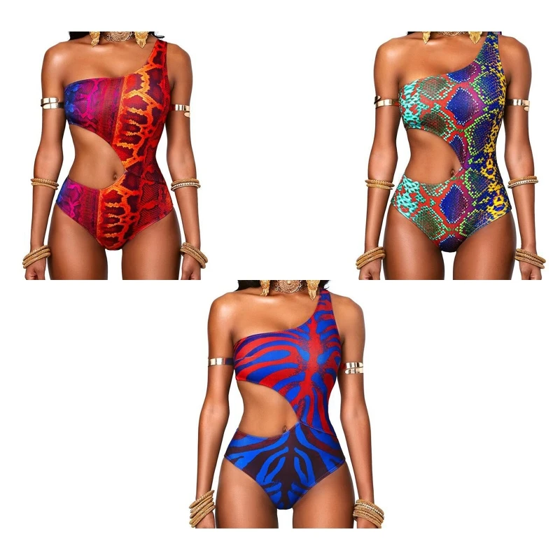 

Swimsuit Waist Cutout Women Printed Bathing Suit One Shoulder Swimwear Bathing Suit Beachwear Swimming Suits Women Girls