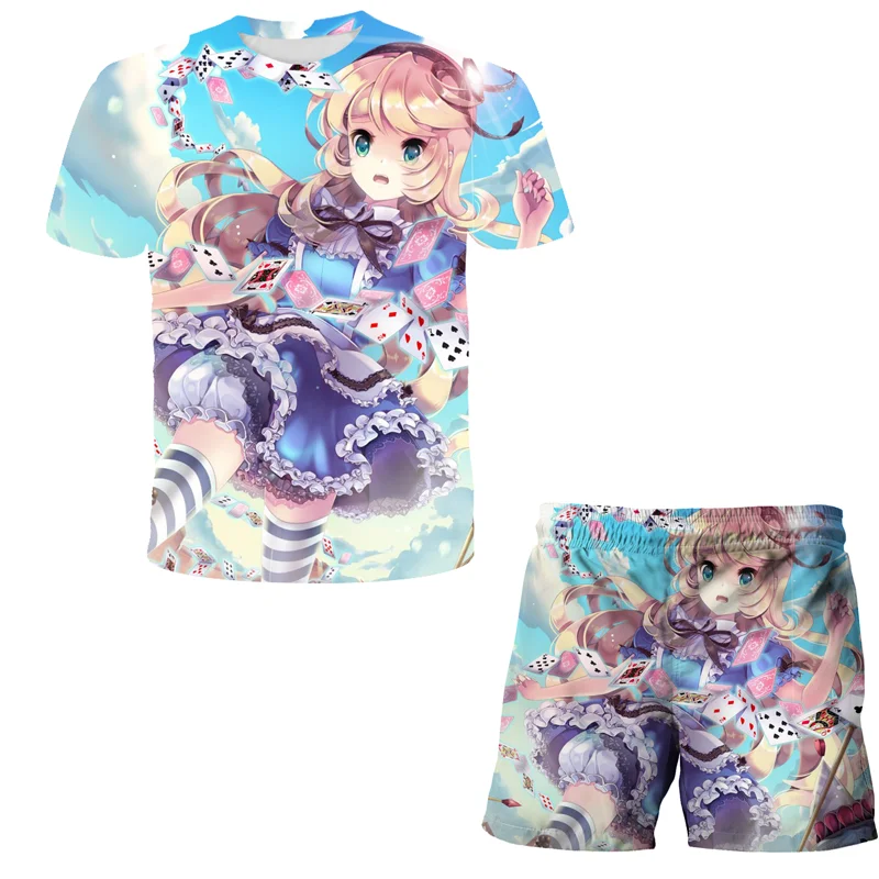 

4-14 Year Old Kid Beach Pants Suit Disney Alice in Wonderland Baby Clothes 2022 Role-playing Boy And Girl universal T-shirt Set