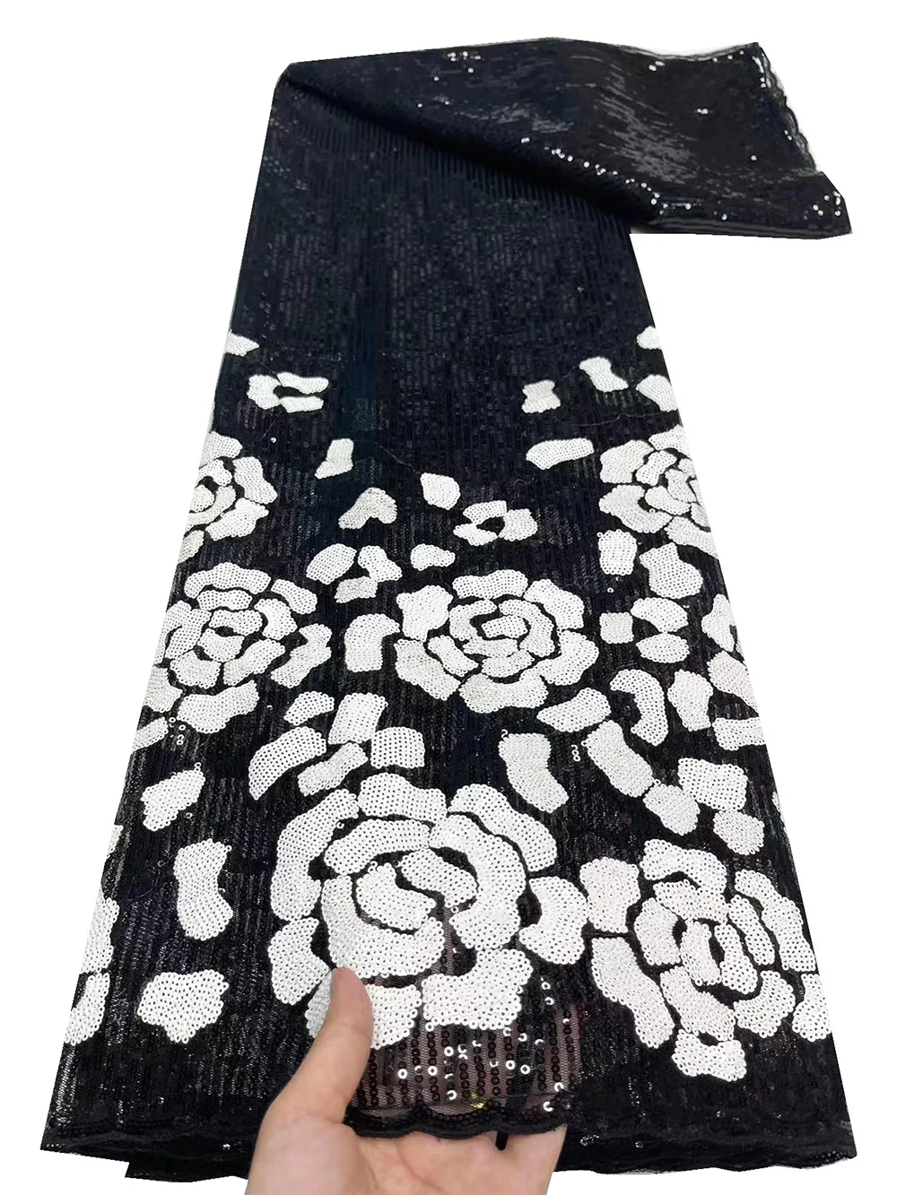 

Uifelace African Luxury Tulle Soft Mes Embroidery Full Black Sequins French Lace Fabric For Nigerian Garment Clothing OR3605
