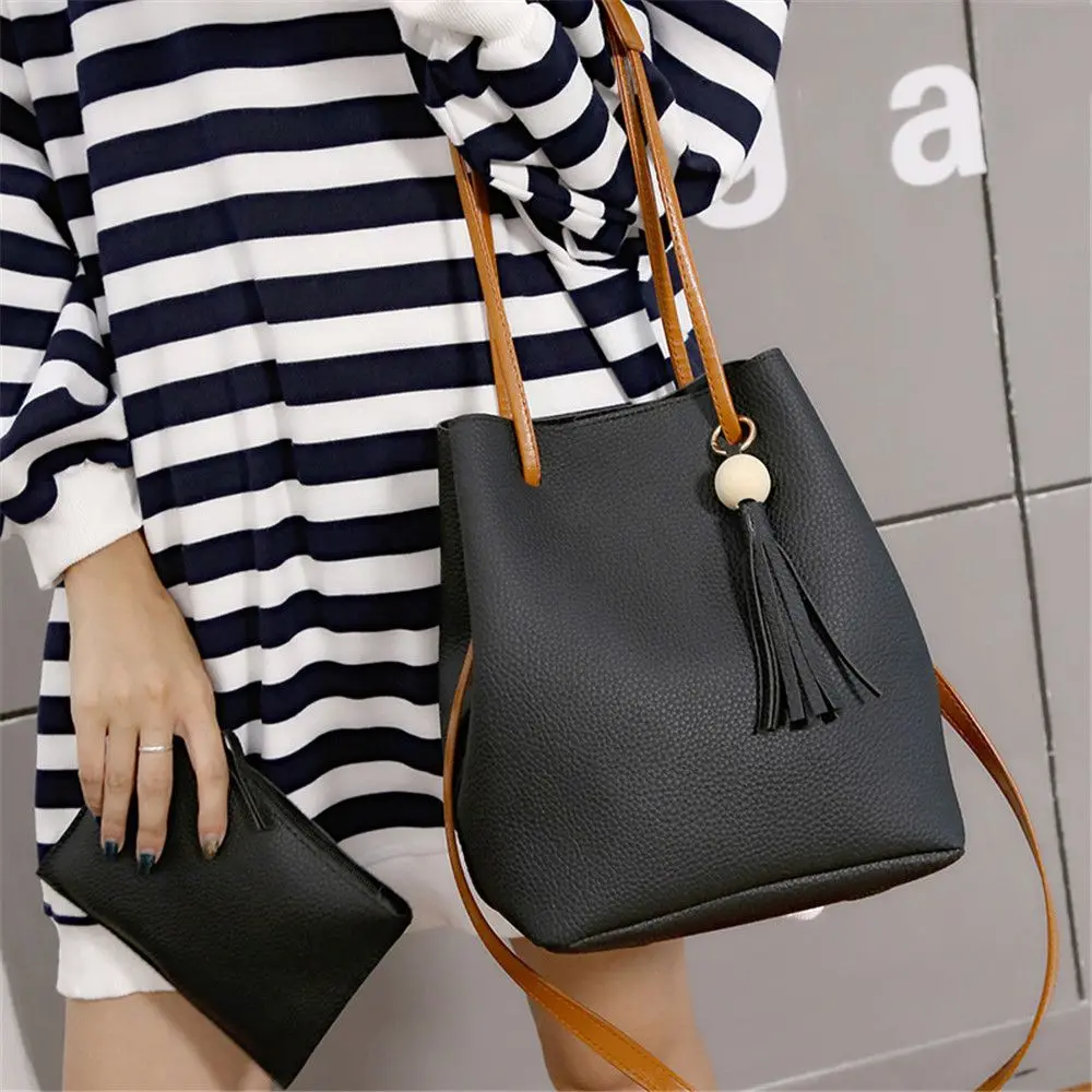 

Women Handbag Composite Bag Set Tassel Pendant Shoulder Handbag Satchel Bag Female Causal Totes for Daily Shopping Travel