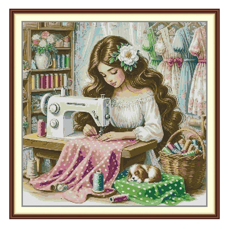Фото Набор для вышивания крестиком The Sewing Girl: схемы, трафареты, наборы для вышивки DMC 11CT, 14CT, 16CT, HD, с нанесенной разметкой, для рукоделия №2