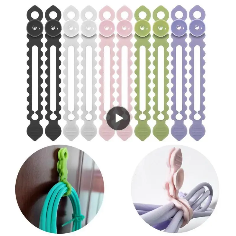 

With Suction Cup Data Cable Winding Tape Cable Tie Wall-mounted Cable Ties Buckle Design Reusable Silicone Wire Manager Durable