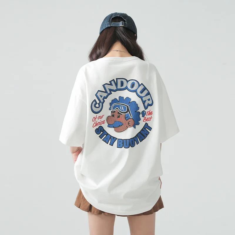 

Hip Hop Streetwear Fashion Loose Women Men Tees White Color Cartoon Print Lazy Oaf Size XXXL Lady Man T-Shirt Tops