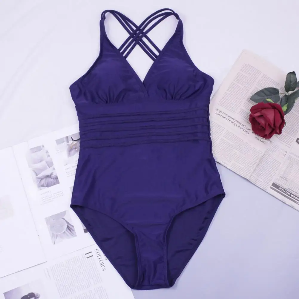 

Popular Monokini Cross Strap Wireless Quick-drying Solid Color Deep V-neck Monokini