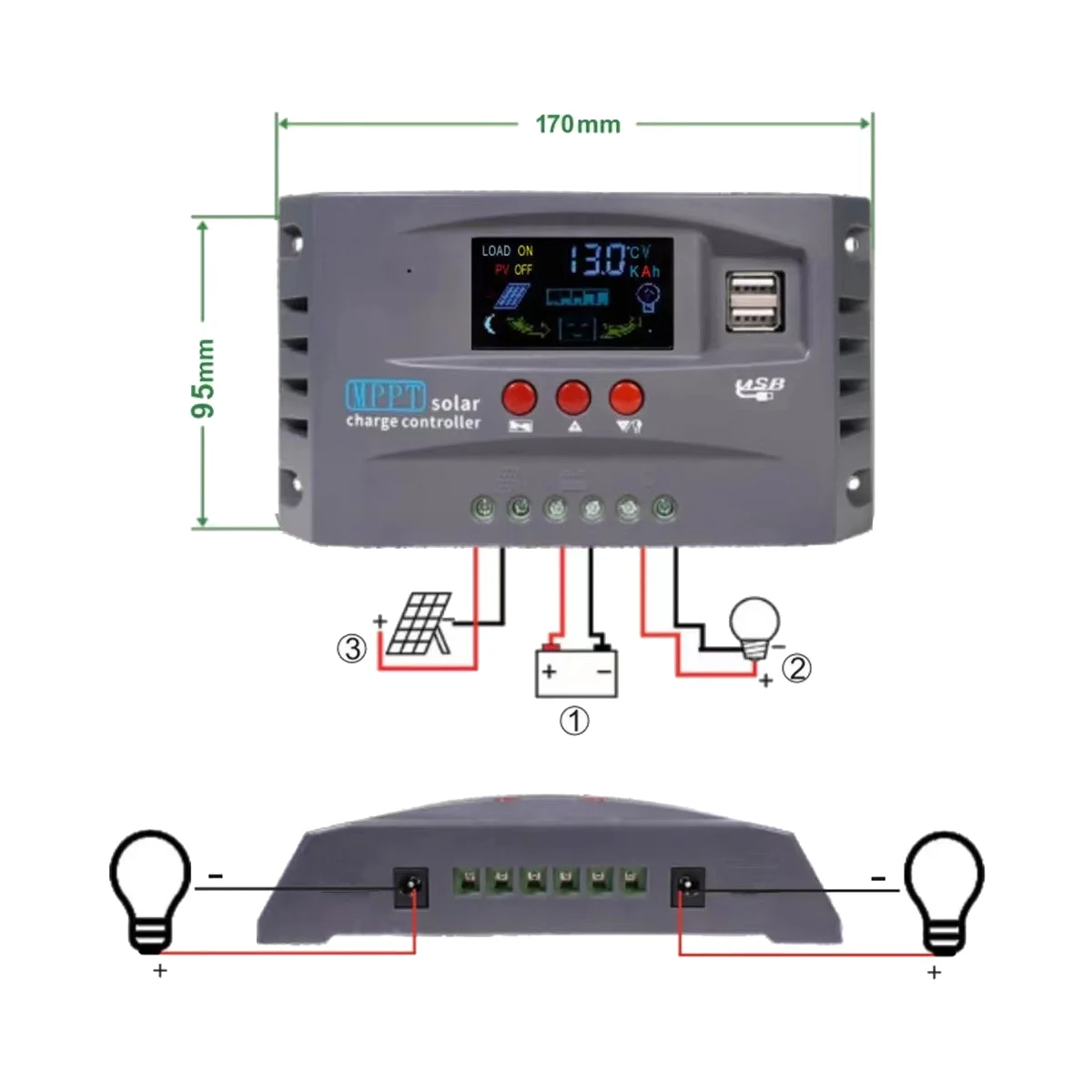 Контроллер заряда солнечной батареи 12 в 24 MPPT умный дисплей Стабилизация