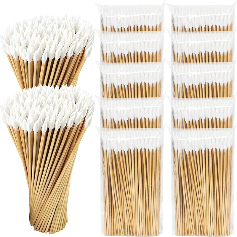 

100 Pcs 6'' Long Pointed Cotton Swabs Durable Stem, Lint- Free Gun Cleaning Swabs Pure Cotton Tips for Gun Maintenance, Makeup