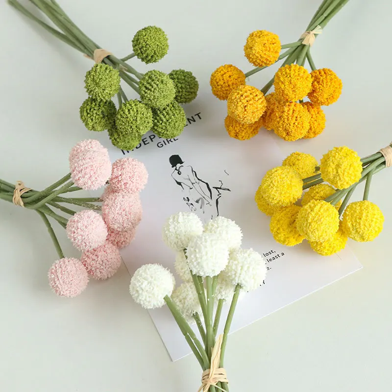 

Bedroom Decor 9 Heads Fake Dandelion Flower Bouquet Golden Ball Plastic Plant Daisy Branch Birthday Home Display Silk Branch